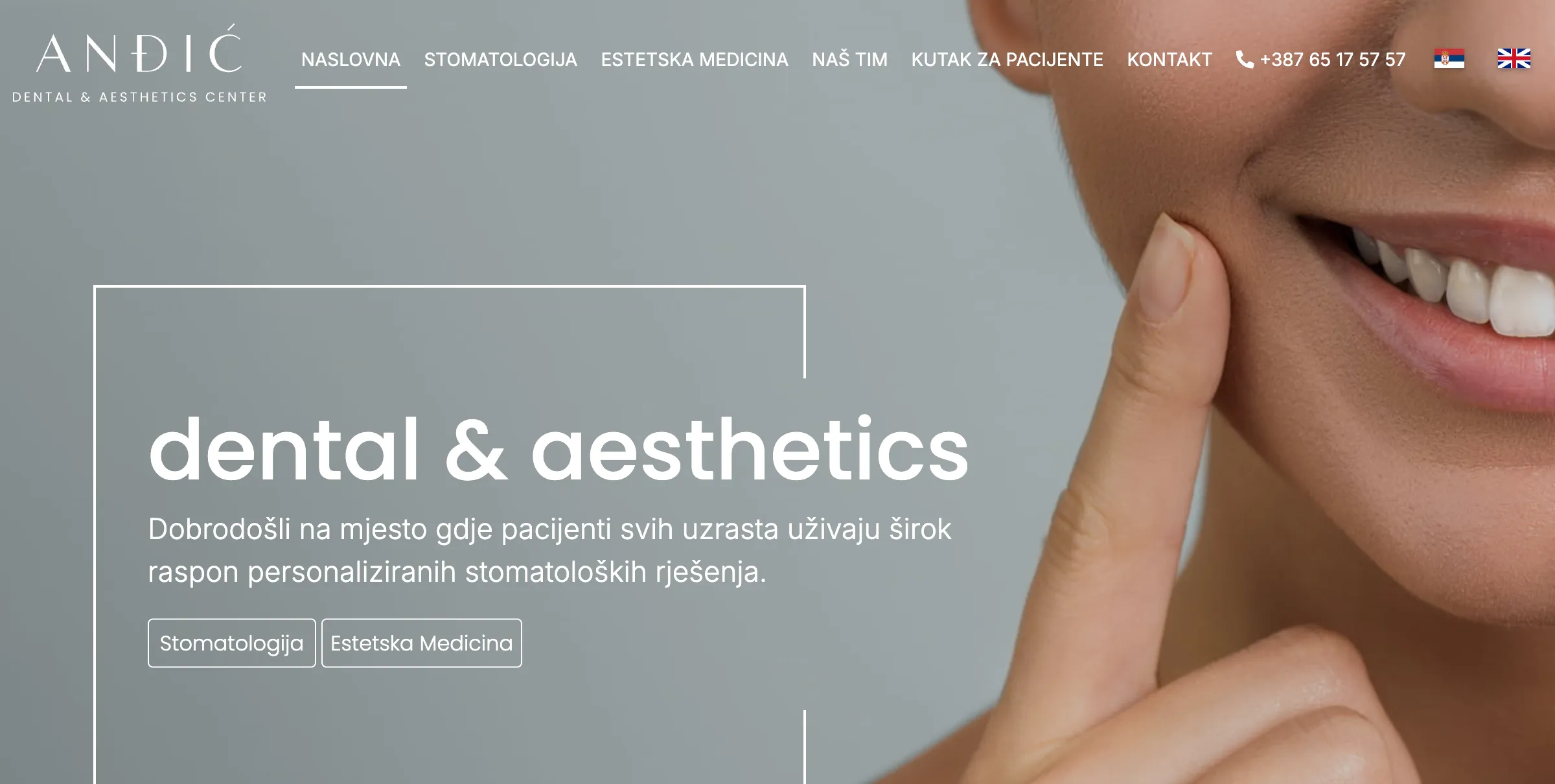 Screenshot sajta Dr Anđić Dental iz Prijedora - primjer profesionalnog sajta stomatologa